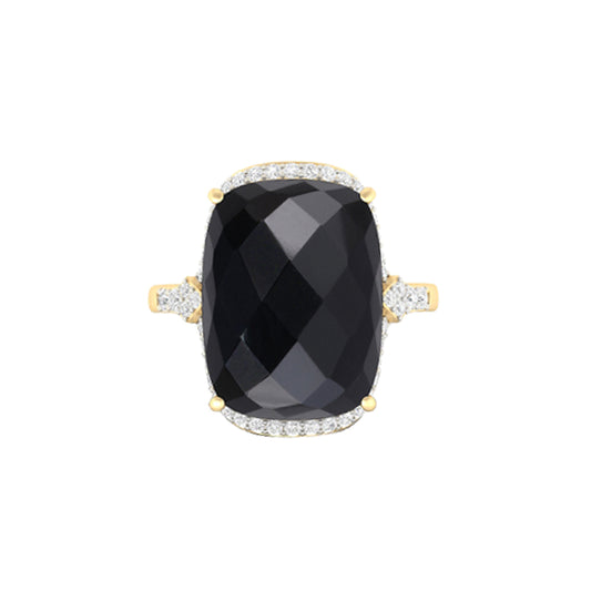 Black Spinel Ring with White Diamond in 18Kt Gold 10.62cts