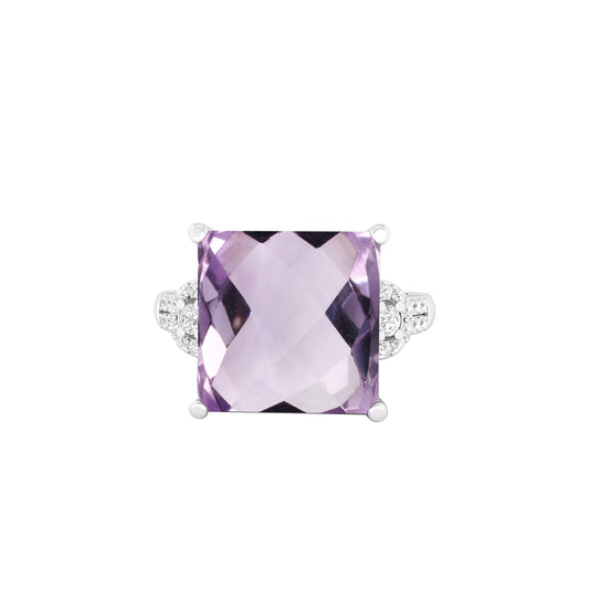 Amethyst Ring with White Diamond in 18Kt White Gold 4.06cts