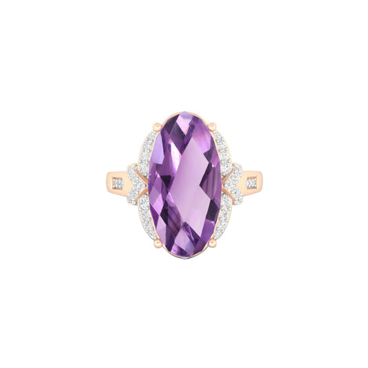 Pink Amethyst Ring with White Diamond in 18Kt Gold 6.79cts