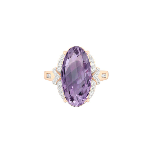 Pink Amethyst Ring with White Diamond in 18Kt Gold 6.79cts