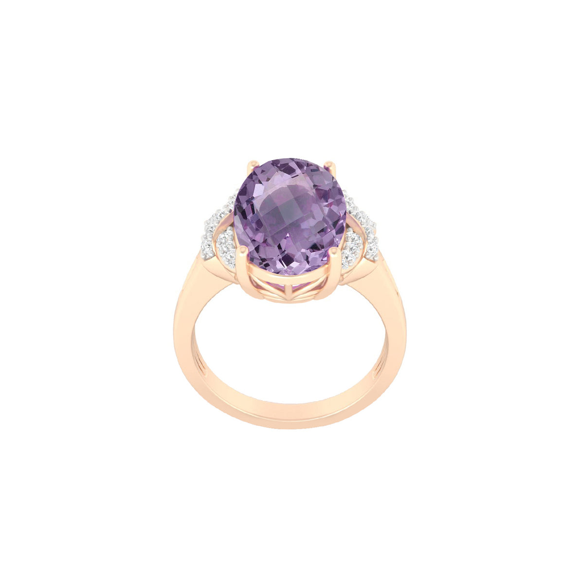 Pink Amethyst Ring with White Diamond in 18Kt Gold 6.79cts