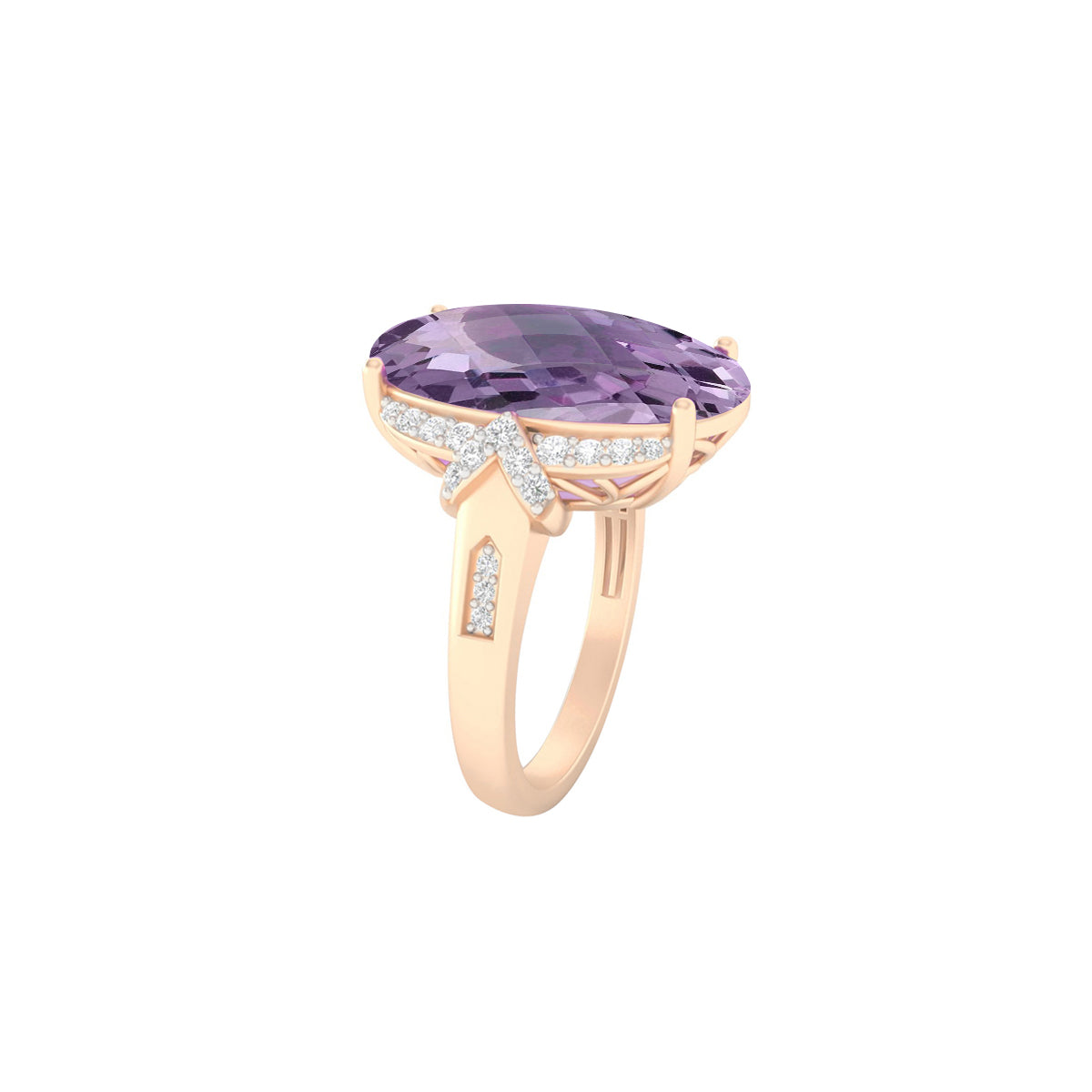 Pink Amethyst Ring with White Diamond in 18Kt Gold 6.79cts