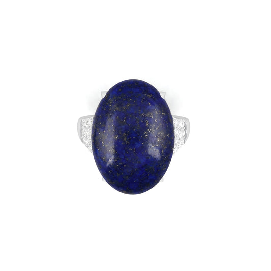 Lapis Ring with White Diamond in 18Kt White Gold 13.68cts