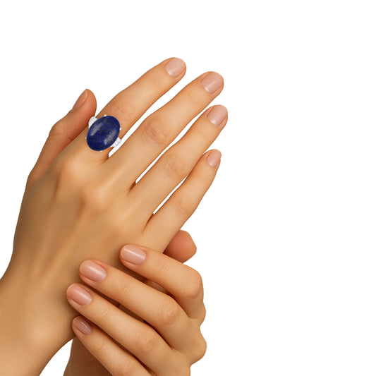 Lapis Ring with White Diamond in 18Kt White Gold 13.68cts