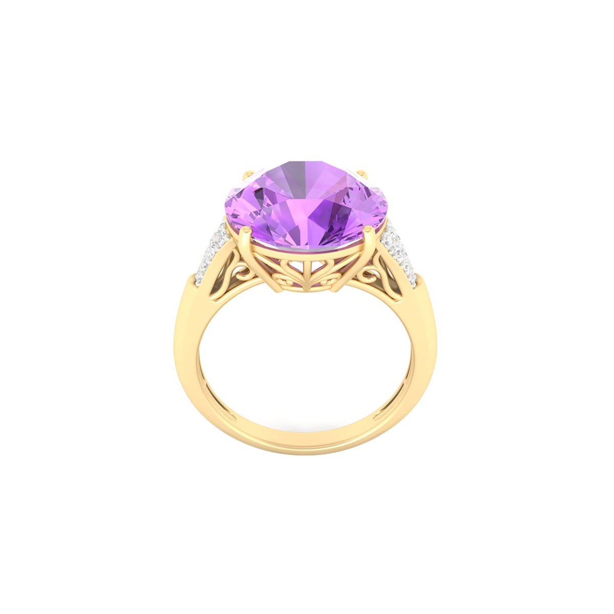 Pink Amethyst Ring with White Diamond in 18Kt Gold 5.44cts