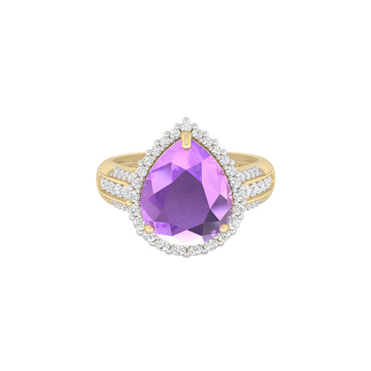 Pink Amethyst Ring with White Diamond in 18Kt Gold 4.19cts