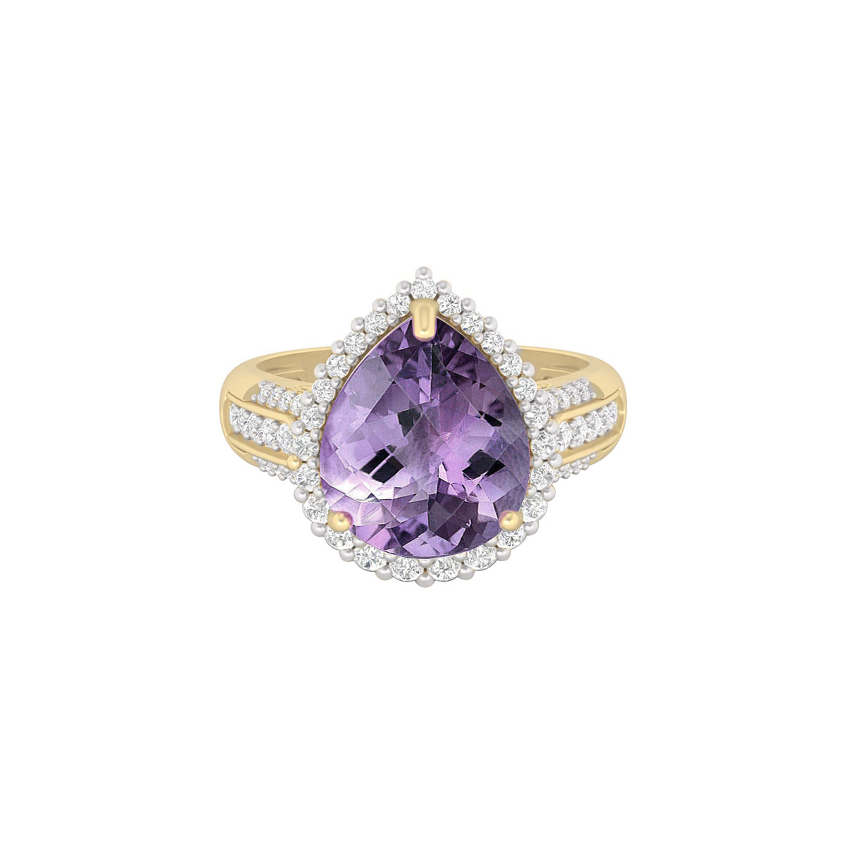 Pink Amethyst Ring with White Diamond in 18Kt Gold 4.19cts