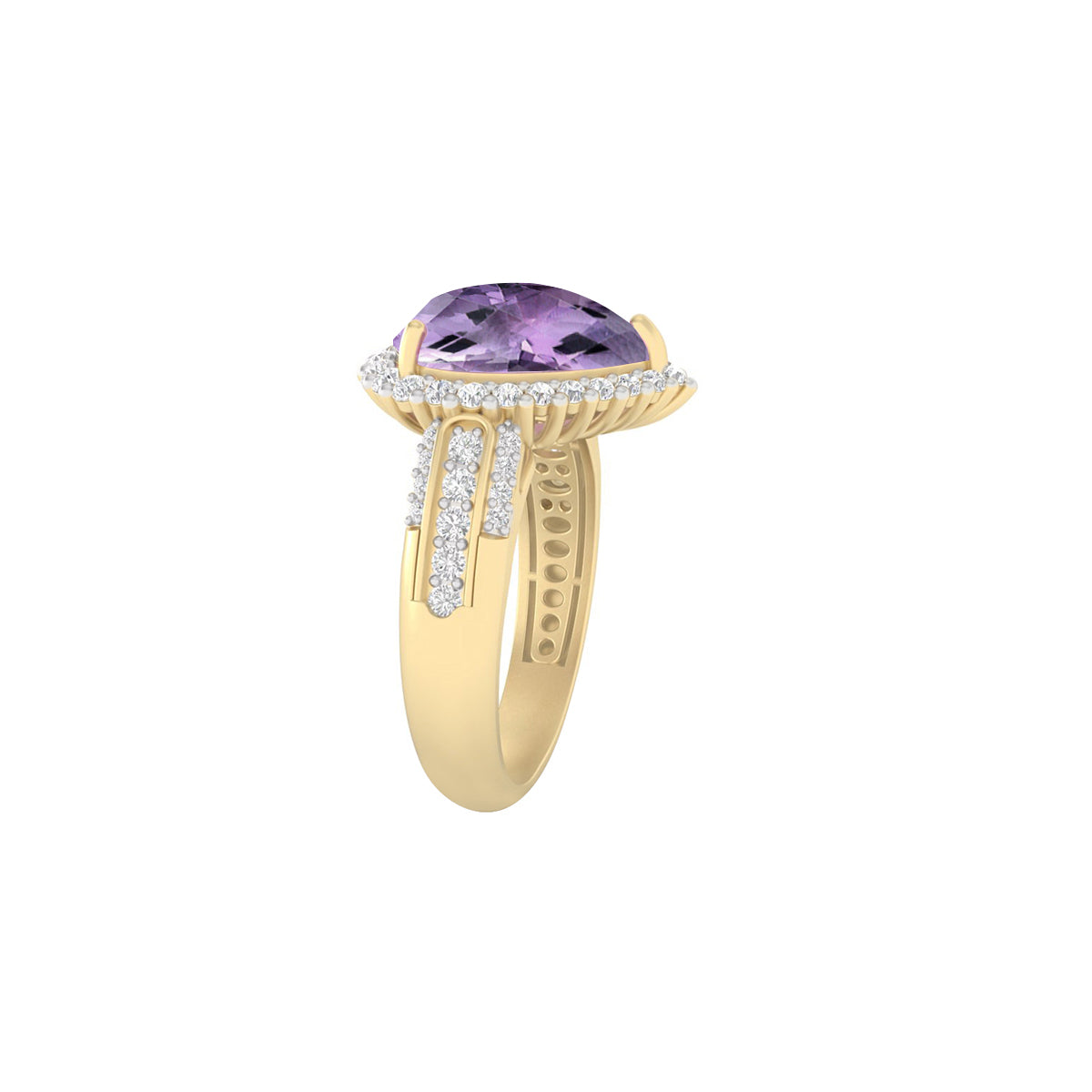 Pink Amethyst Ring with White Diamond in 18Kt Gold 4.19cts