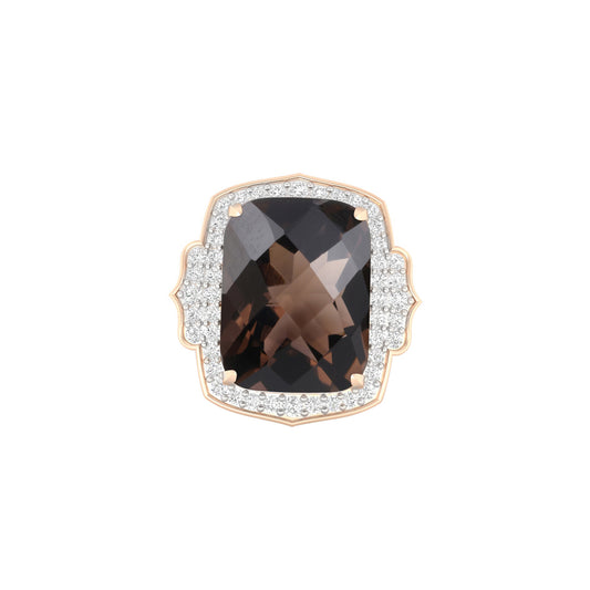 Smokey Quartz Ring with White Diamond in 18Kt Gold 9.21cts