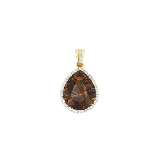 Smokey Quartz Pendant with White Diamond in 18Kt Gold 18.87cts