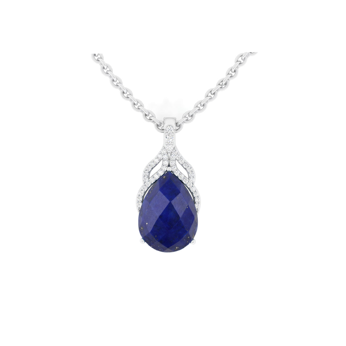 Lapis Pendant with White Diamond in 18Kt White Gold 9.86cts