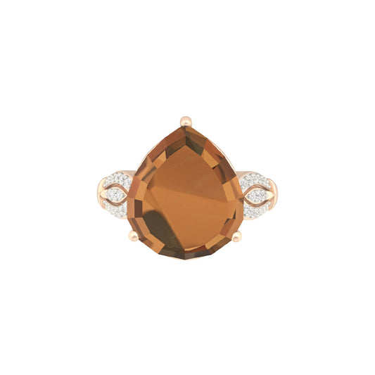 Smokey Quartz Ring with White Diamond in 18Kt Gold 8.48cts