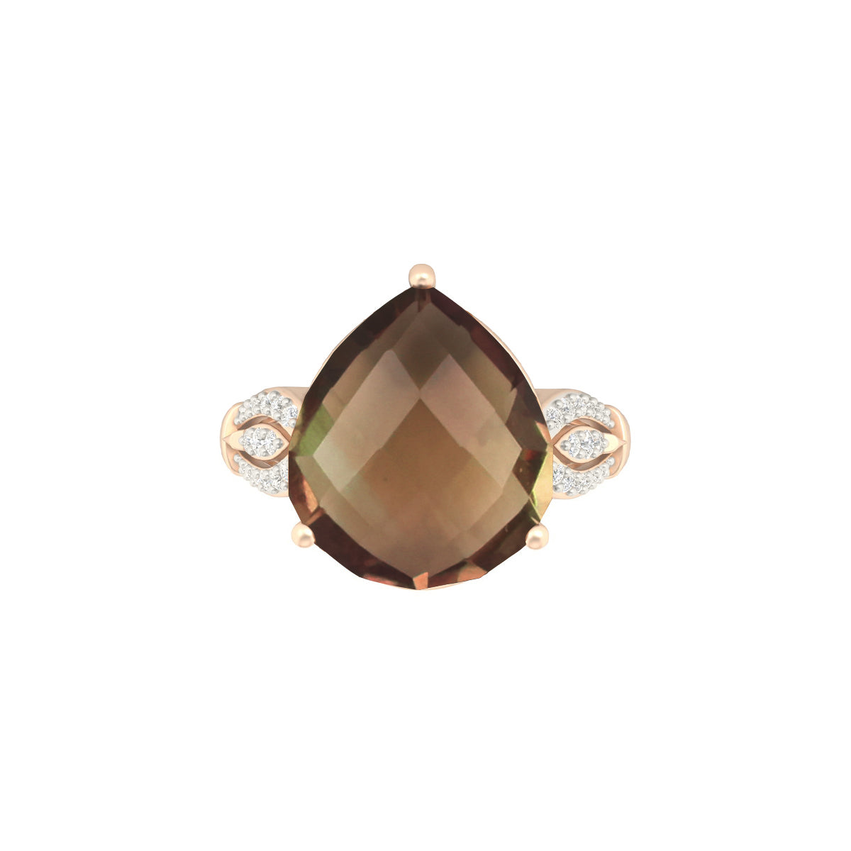 Smokey Quartz Ring with White Diamond in 18Kt Gold 8.48cts