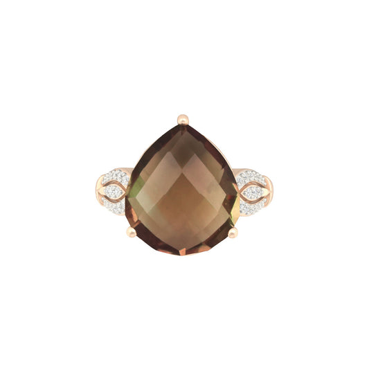 Smokey Quartz Ring with White Diamond in 18Kt Gold 8.48cts