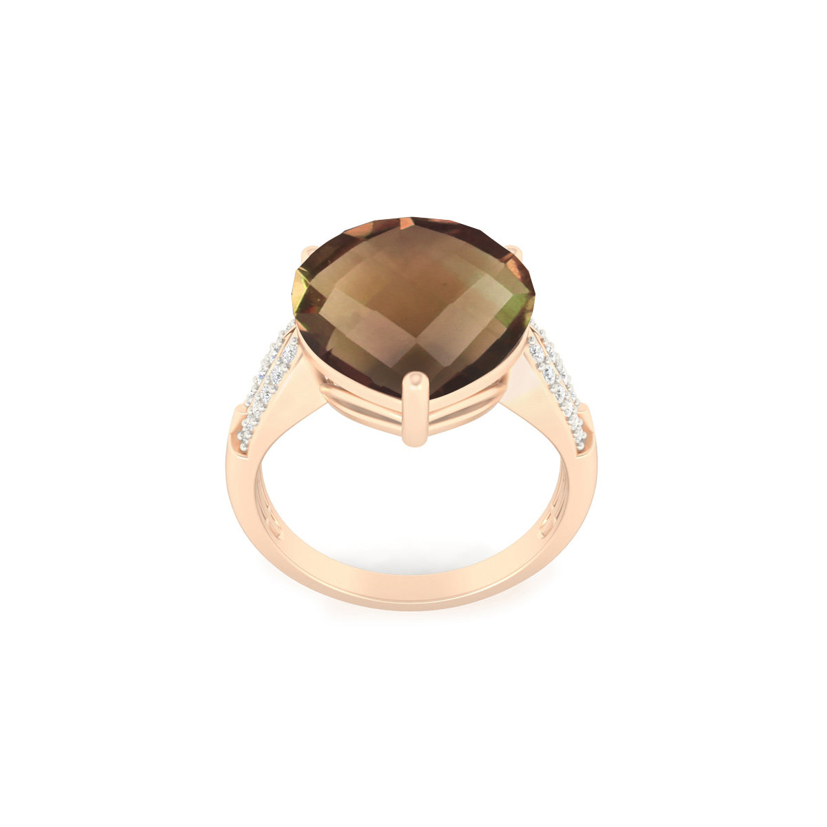 Smokey Quartz Ring with White Diamond in 18Kt Gold 8.48cts