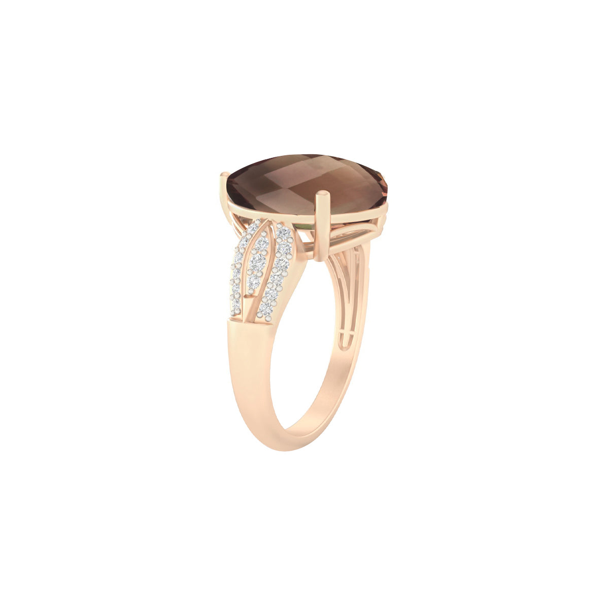 Smokey Quartz Ring with White Diamond in 18Kt Gold 8.48cts