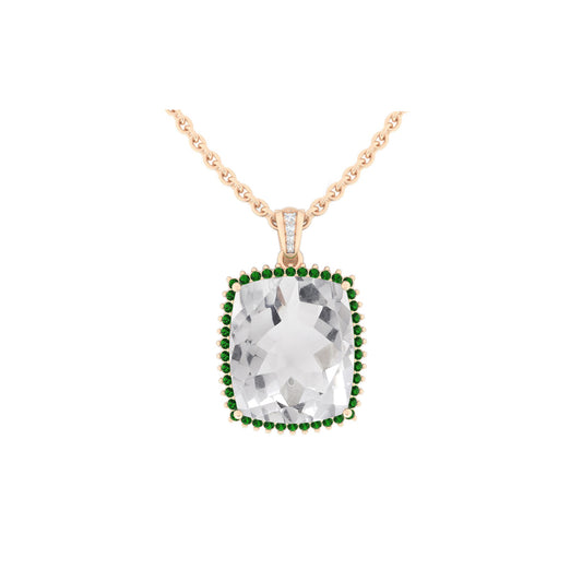 Crystal Quartz and Chrome Diopside Pendant with White Diamond in 14Kt Gold 23.57cts