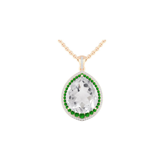 Crystal Quartz and Chrome Diopside Pendant with White Diamond in 14Kt Gold 21.23cts