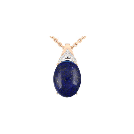 Lapis Pendant with White Diamond in 14Kt Gold 17.32cts