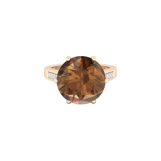 Smokey Quartz Ring with White Diamond in 18Kt Gold 6.81cts