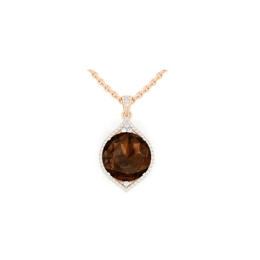 Smokey Quartz Pendant with White Diamond in 18Kt Gold 12.06cts