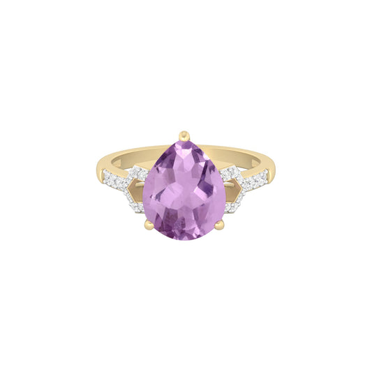 Amethyst Ring with White Diamond in 18Kt Gold 3.02cts