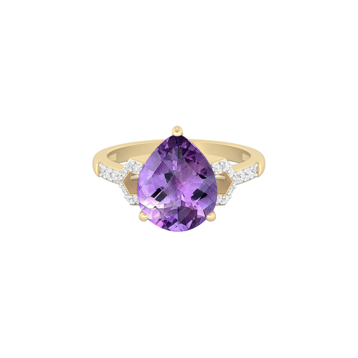 Amethyst Ring with White Diamond in 18Kt Gold 3.02cts