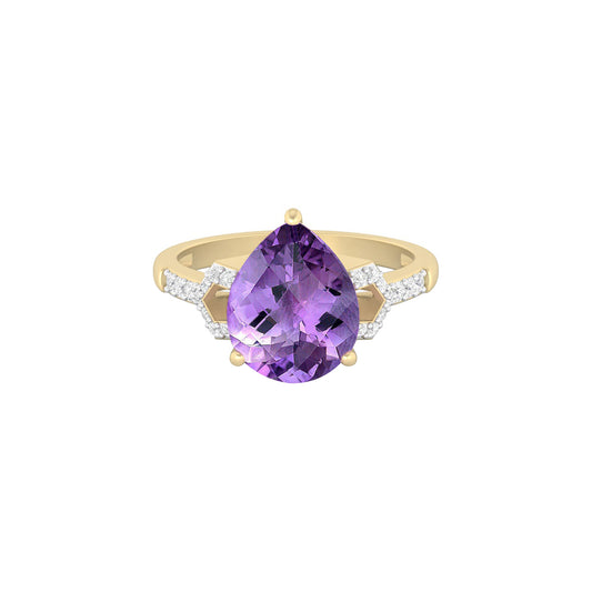 Amethyst Ring with White Diamond in 18Kt Gold 3.02cts