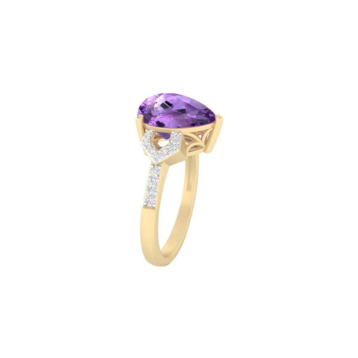 Amethyst Ring with White Diamond in 18Kt Gold 3.02cts