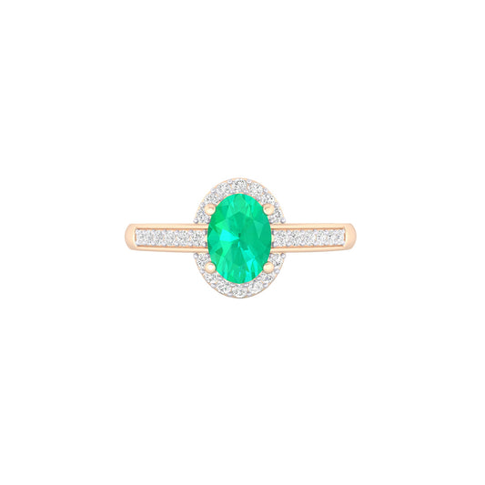 Zambian Emerald Ring with White Diamond in 18Kt Gold 1.00cts