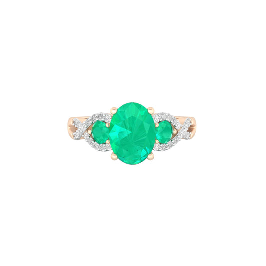 Zambian Emerald Ring with White Diamond in 18Kt Gold 1.66cts