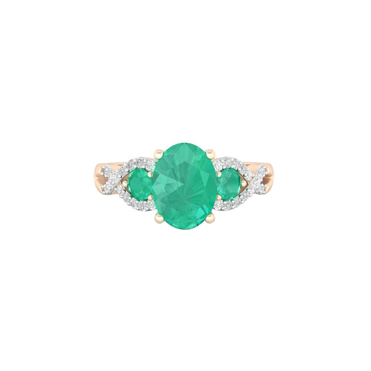 Zambian Emerald Ring with White Diamond in 18Kt Gold 1.66cts