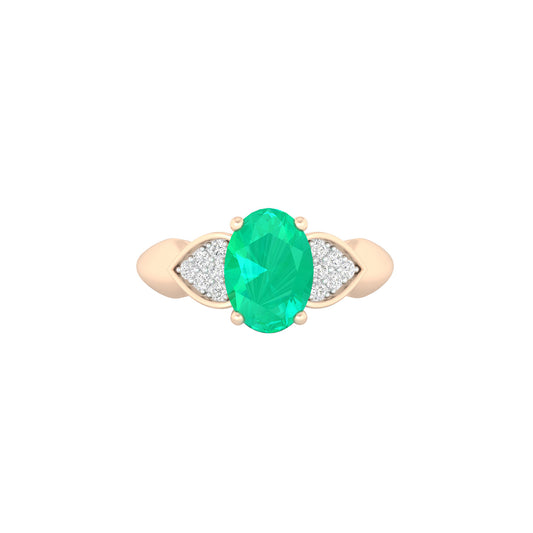 Zambian Emerald Ring with White Diamond in 18Kt Gold 0.85cts