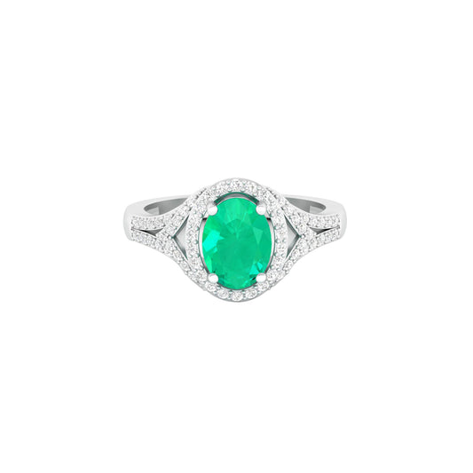 Zambian Emerald Ring with White Diamond in 18Kt White Gold 1.57cts