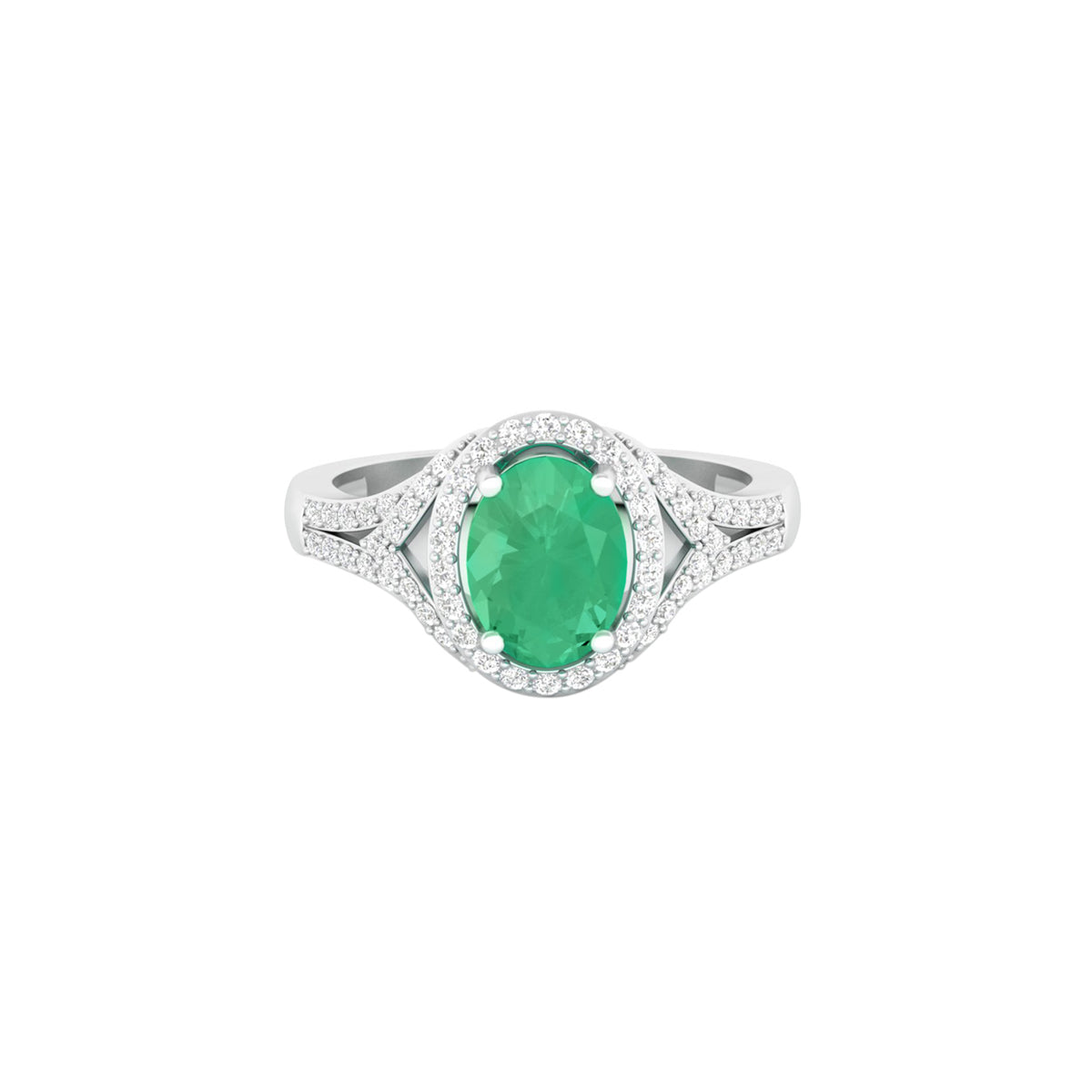 Zambian Emerald Ring with White Diamond in 18Kt White Gold 1.57cts