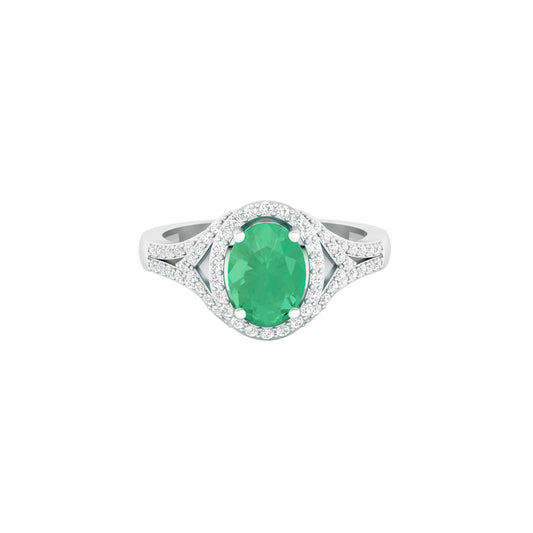 Zambian Emerald Ring with White Diamond in 18Kt White Gold 1.57cts