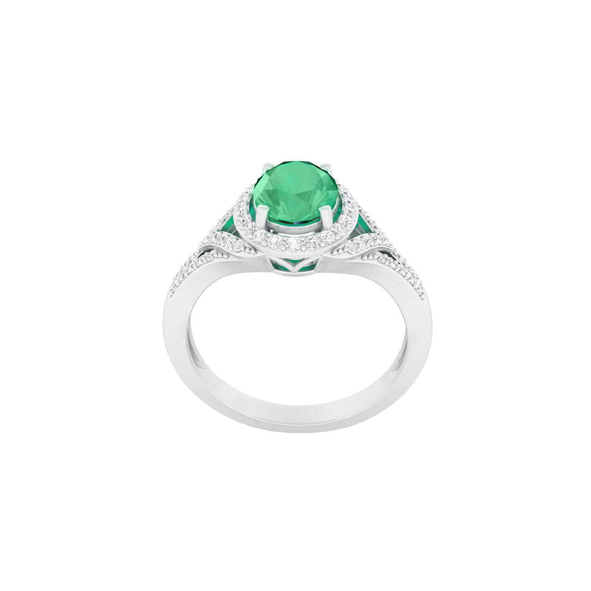 Zambian Emerald Ring with White Diamond in 18Kt White Gold 1.57cts