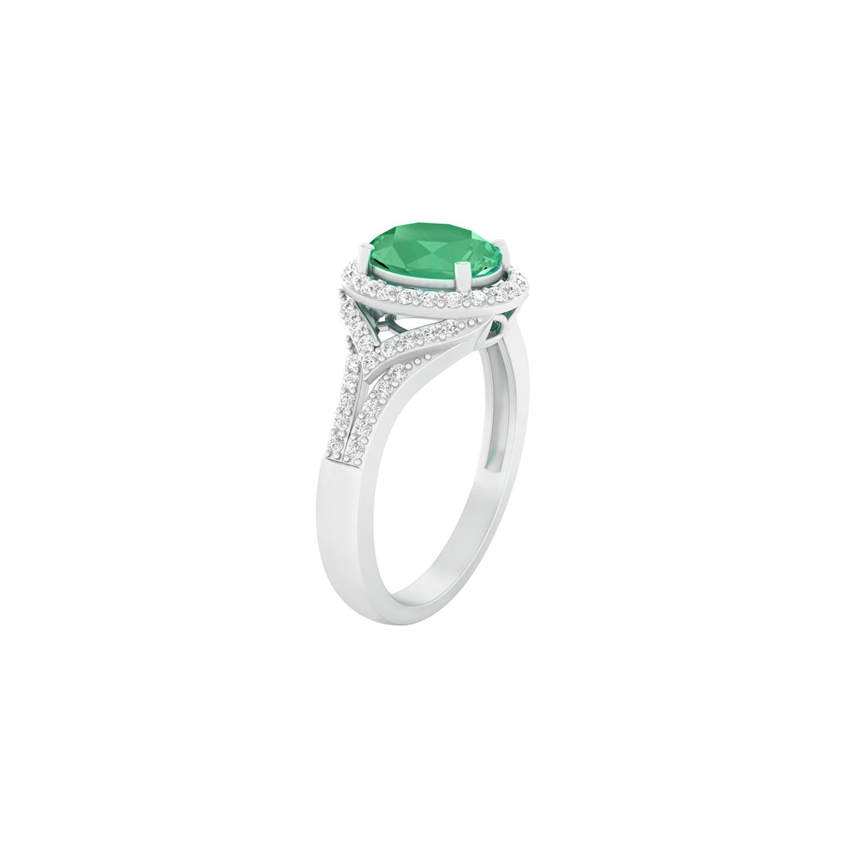 Zambian Emerald Ring with White Diamond in 18Kt White Gold 1.57cts