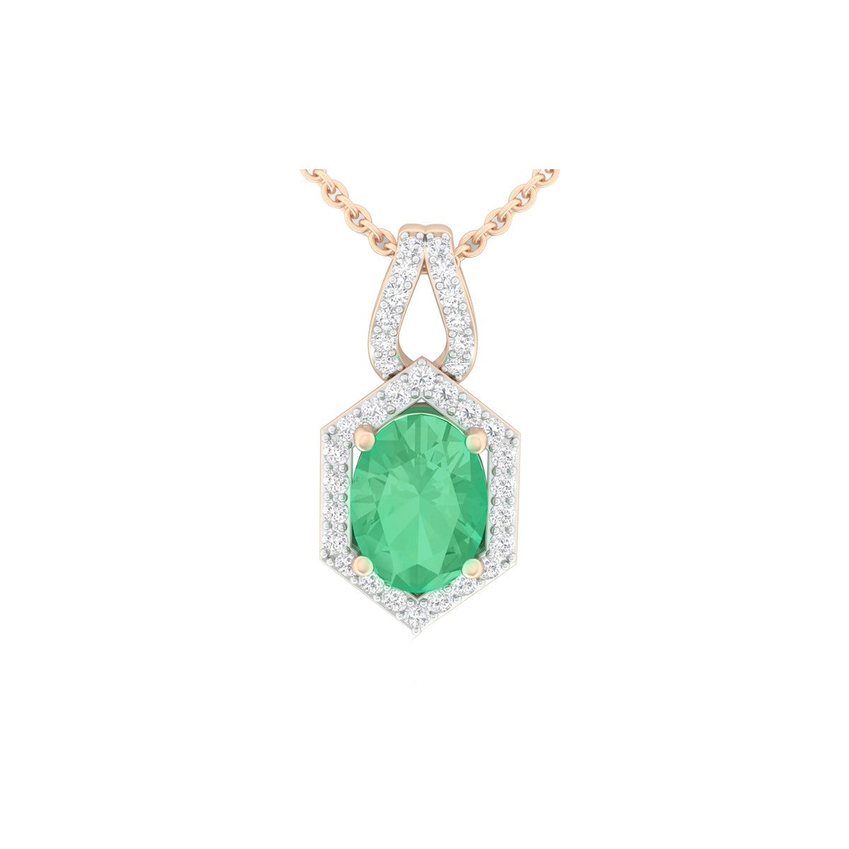 Zambian Emerald Pendant with White Diamond in 18Kt Gold 1.46cts