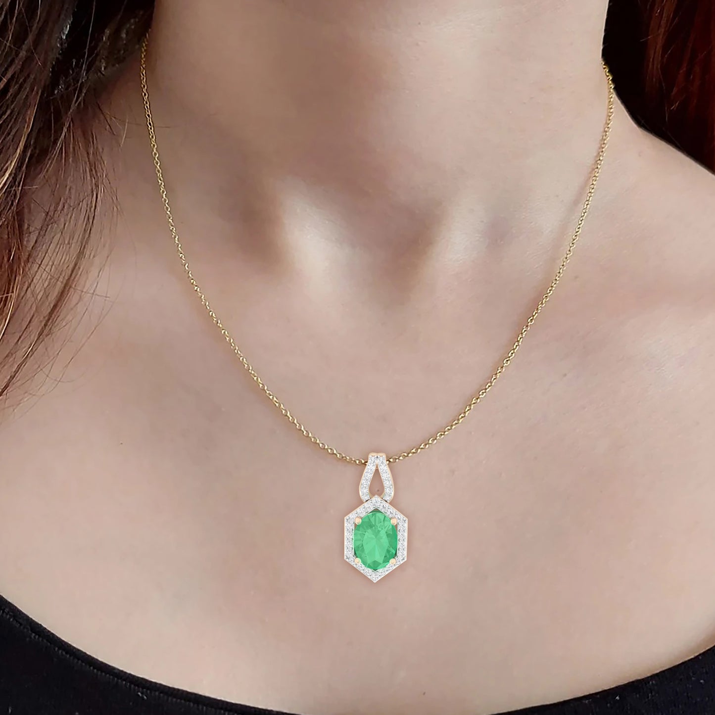 Zambian Emerald Pendant with White Diamond in 18Kt Gold 1.46cts