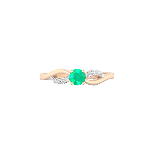 Zambian Emerald Ring with White Diamond in 18Kt Gold 0.33cts