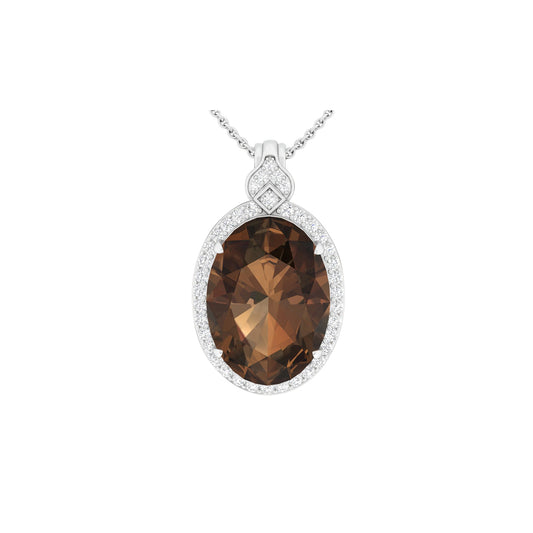Smokey Quartz Pendant with White Diamond in 18Kt White Gold 11.16cts