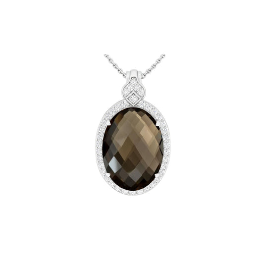 Smokey Quartz Pendant with White Diamond in 18Kt White Gold 11.16cts