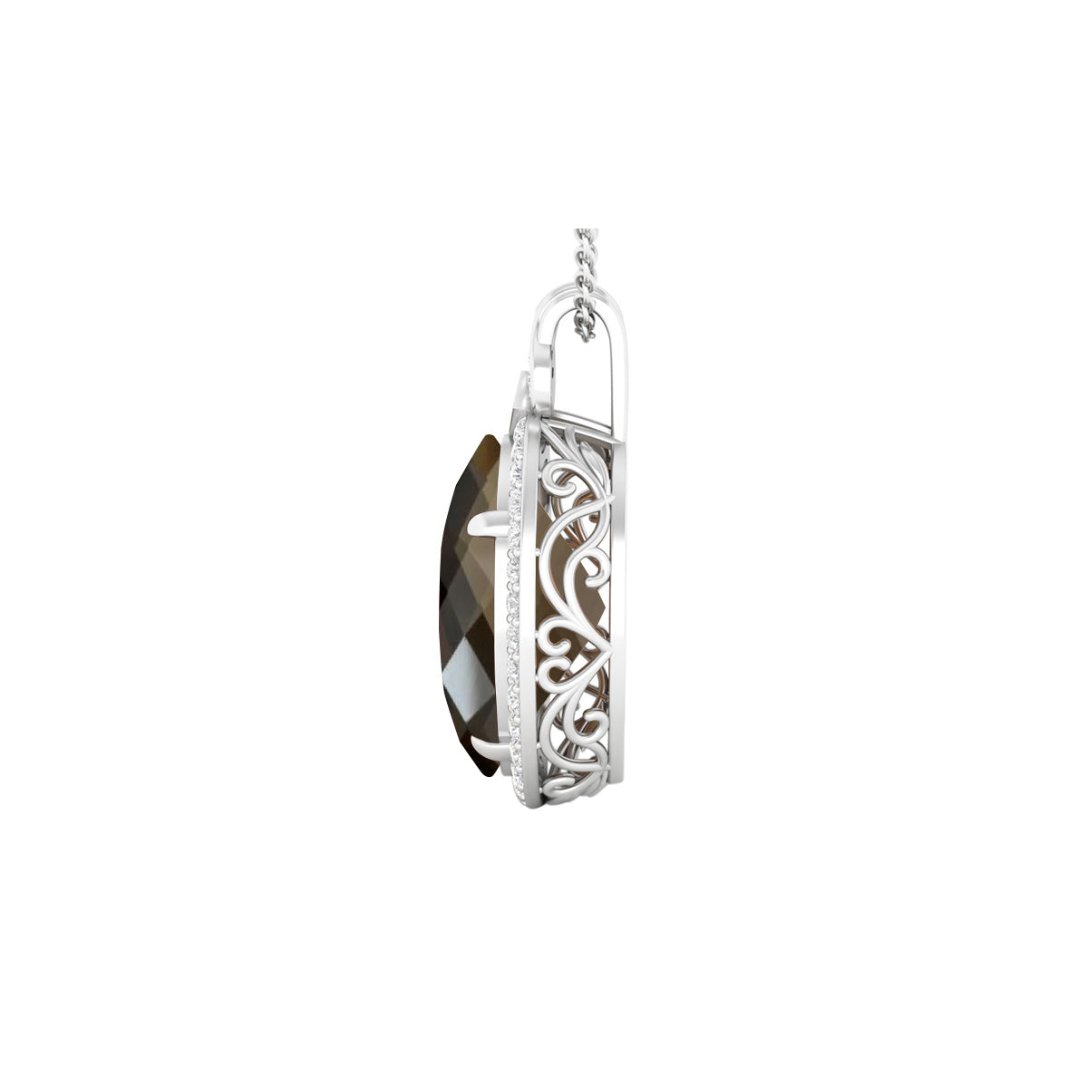 Smokey Quartz Pendant with White Diamond in 18Kt White Gold 11.16cts
