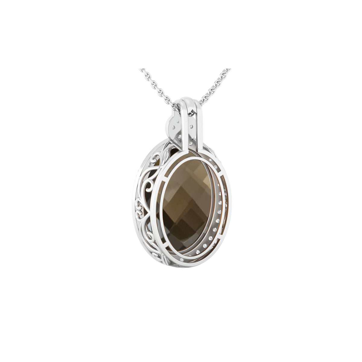 Smokey Quartz Pendant with White Diamond in 18Kt White Gold 11.16cts