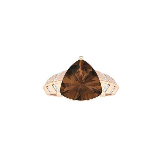 Smokey Quartz Ring with White Diamond in 18Kt Gold 3.03cts