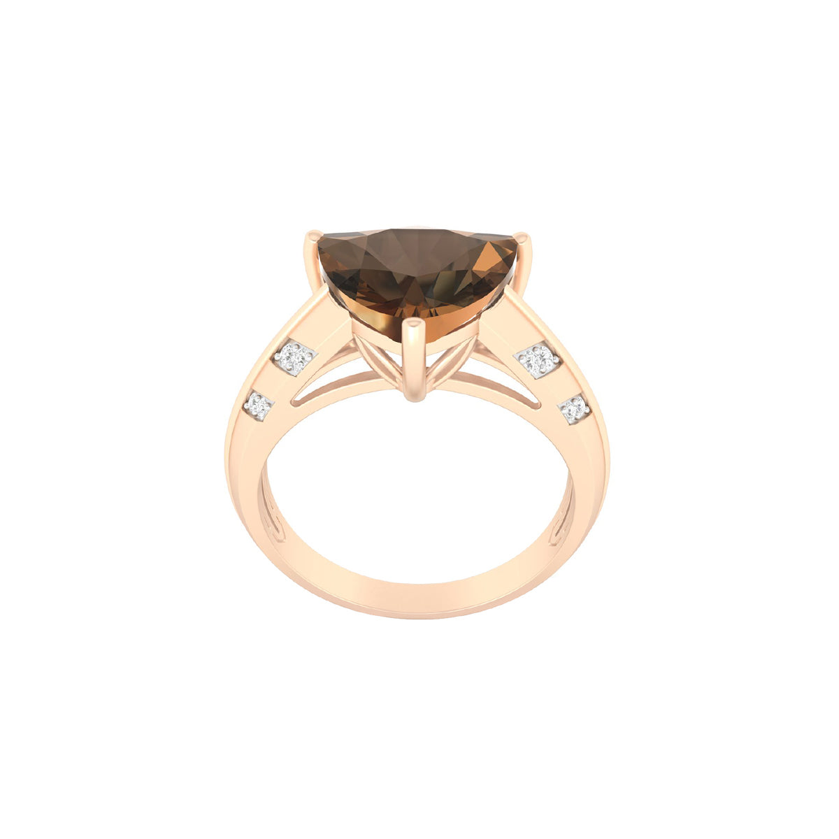 Smokey Quartz Ring with White Diamond in 18Kt Gold 3.03cts
