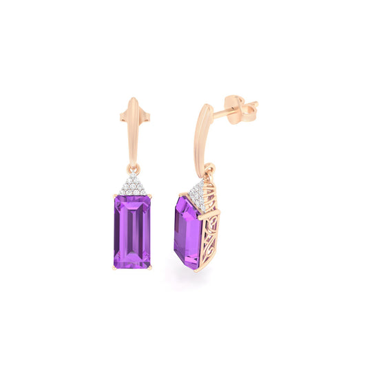Amethyst Earrings with White Diamond in 18Kt White Gold 8.14cts
