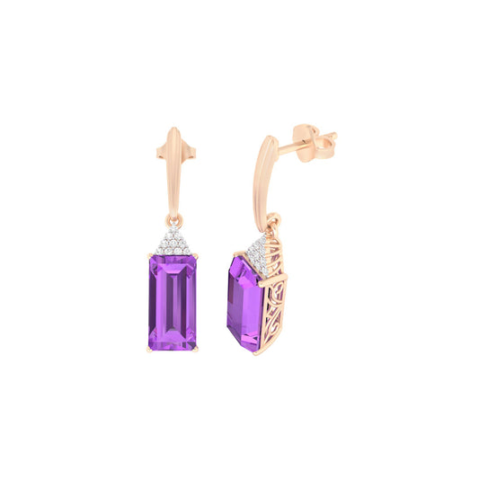 Amethyst Earrings with White Diamond in 18Kt Gold 8.14cts