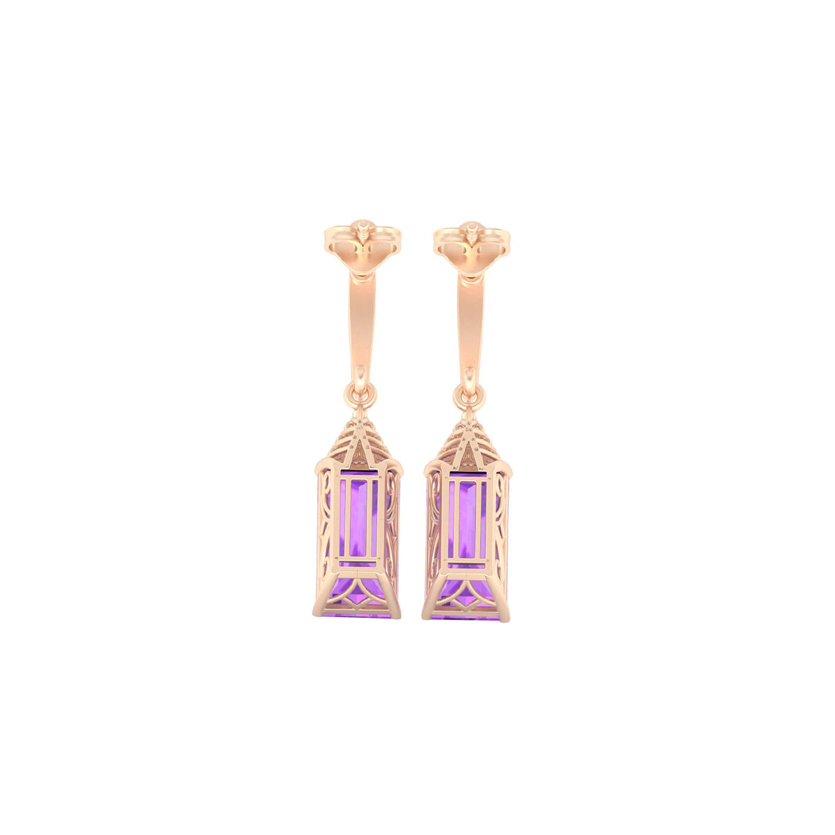 Amethyst Earrings with White Diamond in 18Kt Gold 8.14cts
